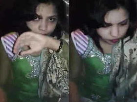 Bhabhi in a green suit gives a hot blowjob to her boyfriend with audio