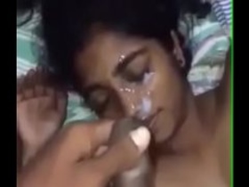 Watch as a beautiful stepsister gives her brother a facial cumshot