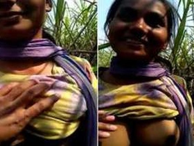 Desi Indian girl enjoys outdoor boob touching session