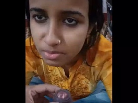 A sweet Indian girlfriend gives a blowjob