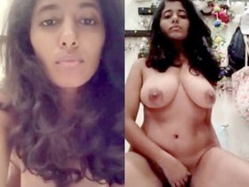 A young woman from India with large breasts reveals them