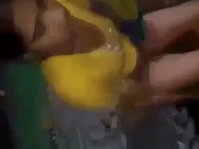 A girl from the village strips down to a suit for intense oral and vaginal sex