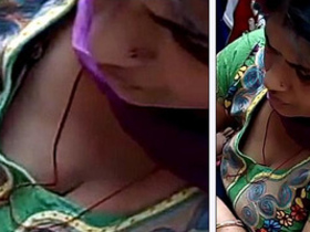 Cheeky mature woman flaunts her large breasts from above