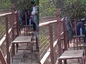 Black lover and college student enjoy outdoor sex in public view