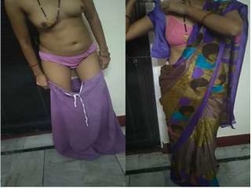 Bhabhi's exclusive strip show featuring saree and boobs