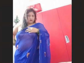 Sensual wife's breasts exposed in a saree