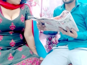 Intimate couple shares morning routine with newsprint
