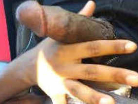 Indian girlfriend gives a handjob while driving in the car