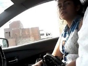 Man shows off his large penis to a stunning woman in the backseat of his car