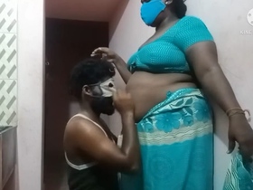 Tamil wife indulges in standing sex in the kitchen at night