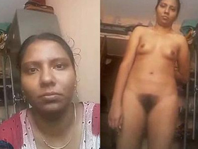 Aroused South Indian woman displays and stimulates herself during a video chat
