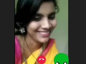 Cute Indian solo girl shows off her fingers in a video call