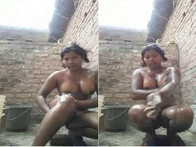 Exclusive Desi girl's outdoor bathing in a village