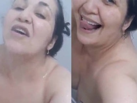 Elderly woman films herself showering for her partner