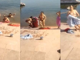 Big boobs bhabhi and aunty swim naked in a pond