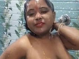 Indian chubby wife undresses for a bath