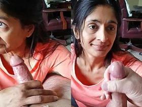 Indian wife gives a blowjob and gets a facial