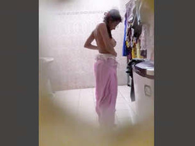 Desi teen caught masturbating in bathroom by surprised GF